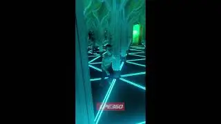 Kid crashes into a mirror in mirror maze
