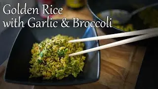 Easy Golden Rice with Garlic & Broccoli - No Oil  - Healthy - Cheap!