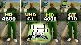 Intel UHD Graphics G1 vs HD Graphics 4600 vs HD Graphics 4000 vs GT 610 | GTA San Andreas Remastered