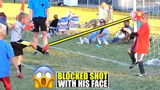 GOALIE BLOCKS GOAL SHOT WITH FACE! ⚽️😱