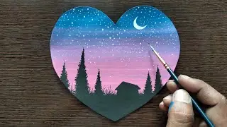 Heart shape moonlight scenery drawing with water colour #drawing @artworkbyamit2452