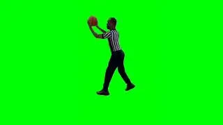 Referee Catches Basketball - Green Screen