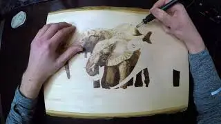 Elephants At Water's Edge Woodburning | Watering Hole