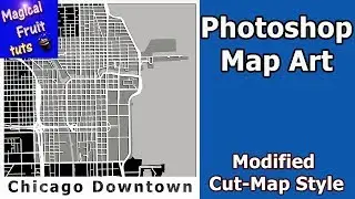 Photoshop Map Art Chicago Downtown - Modified Cut-Map Style