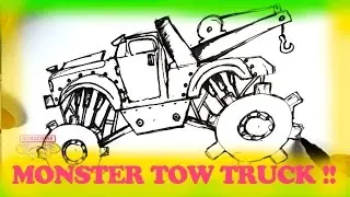 MEGA MONSTER TOW TRUCK DRAW, DIGGIN IN AND PULLIN OUT!!