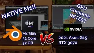M1 Max 2021 Macbook Pro 16 - 32 C 32 GB - Blender Render Test Native vs GPU RTX 3070  - Battery off