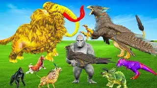 Woolly Mammoth Vs Giant Eagle Snatches Baby Mammoth Luba Mammoth Turns gorilla Griffin Chase Bird
