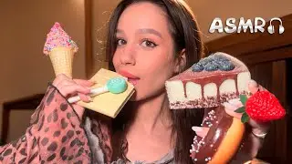 ASMR FAKE FOOD 🍫🍓🍩 Sleepy mouth sounds, mukbang & eating (icecream, lollipop, cake, donut etc.) 😋
