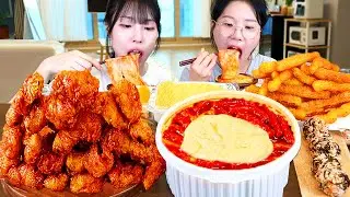 ASMR MUKBANG| 응급실 떡볶이 허니콤보 양념치킨 감자튀김 먹방 & 레시피 FRIED CHICKEN AND Tteokbokki EATING