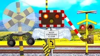 【踏切アニメ】空を飛ぶ三者三様の踏切カンカン Railroad Crossing Flying in the Sky in Three Different Ways.