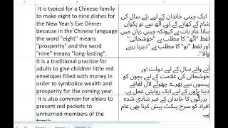 Unit 2, Chinese New Year, Part 3, Translation into Urdu, Class 10, English, FBISE