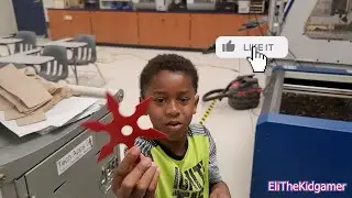 7 year old Kid using a laser engraver machine.