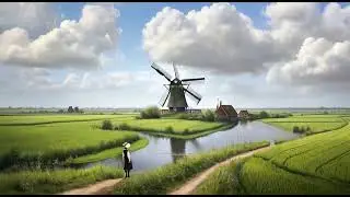Windmill doing its thing in a typical Dutch landscape according to 🅰️i  🫣😬😂