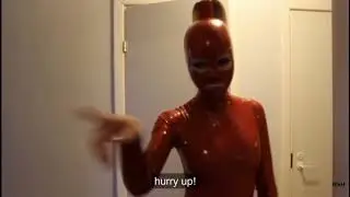 Svetlana and Red Latex Catsuit with Hood