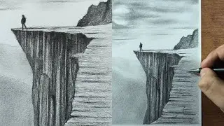 Cómo Dibujar un Acantilado o Montañas Realista a Lápiz (Paso a Paso) - PAISAJE