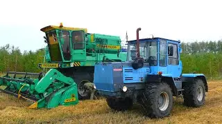 Дождь на уборке ячменя. Еду на Т-150К-09-25 к комбайну ДОН-1500Б для подкачки колеса.