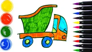 How to draw a dump truck. Coloring page/Drawing and painting for kids.