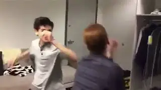 Gotham Cast play fighting on set   David Mazouz  /    Cameron Monaghan
