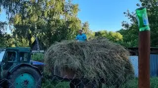 Трактор т-40 заготовка сена окончена  грабли ворошилки старого образца на трактор т-40