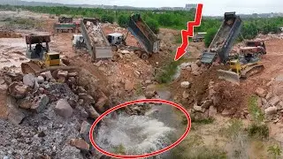 Part.98| Still Continue Huge Filling Stone On Large Area With Komatsu Dozers And Dump Trucks Process