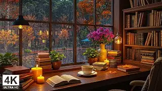 Cozy Autumn Rainy Evening in Europe Café 🍁 Smooth Jazz Piano & Candlelight Ambience for Relax, Sleep