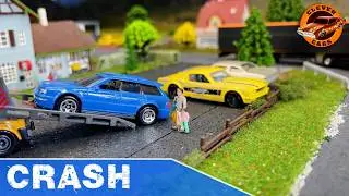 Tiny City Chaos: V8 Classic Car Crash and Police Response in 1/64 Diorama - Part 1