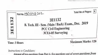 #B.TECH# # 3RD SEMESTER#  # CIVIL ENGINEERING PAPAR SURVEYING 2019#