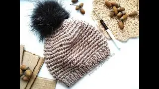 Шапочка крючком узором платочная вязка Garter stitch crochet