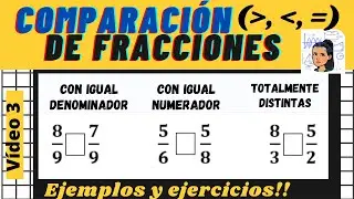 Comparar fracciones (mayor, menor o igual). Con igual denominador, igual numerador, diferentes.