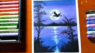 Full Moon Painting / Full Moon Drawing With Oil Pastel Step by Step /Oil Pastel Drawing Easy