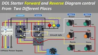 Forward and Reverse Starter Complete Wiring for 3 Phase Motor / Control from Two different Places