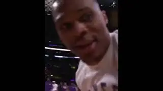 Lakers Anthony Davis becomes Kareem & Westbrook goes for the dunk during warm up vs Houston Rockets