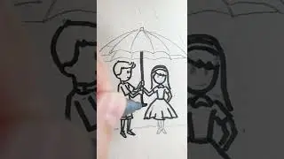 HOW TO DRAW A COUPLE UNDER AN UMBRELLA | lovestory | РИСУЕМ ПАРУ ПОД ЗОНТОМ #Shorts