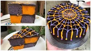 HALLOWEEN CHECKERBOARD CAKE 🍁🎃 | Fall cake | eggless cake | checkerboard | cake for beginners