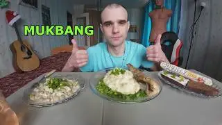 MUKBANG PUREE / FISH - POLLOCK / EGG SALAD / SANDWICH WITH BUTTER / CHOCOLATE BOUNTY / EATING MUK...