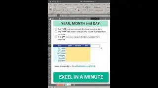 Excel Extract YEAR, MONTH and DAY from date | Excel in a minute 07