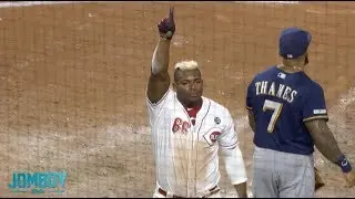 Yasiel Puig takes advantage of the Brewers misplay and scores the walk off run, a breakdown