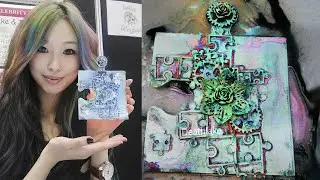 Mixed media abstract Puzzle steampunk cog piece timelapse  art