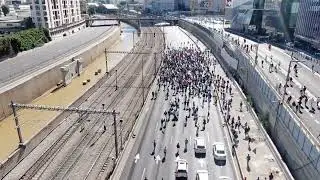 רחפן מלווה את החסימה באיילון, על רקע נאום הנשיא הרצוג. 9.מרץ.23
