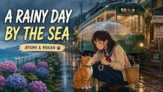 A Day Riding the Seaside Tram | Relaxing Ghibli Animation | Cozy Rainy Day | Ayumi & Mikan