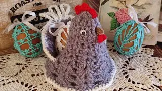 ПАСХАЛЬНАЯ КУРОЧКА -КОРЗИНКА КРЮЧКОМ/EASTER BASKET WITH CHICKEN, CROCHETED