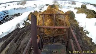 Лошади//сено в рулонах// вода прибывает
