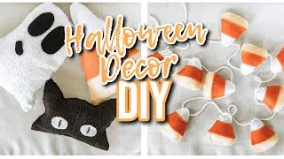 🎃 DOLLAR HALLOWEEN DECOR DIY | *NO SEW* Candy Corn Garland DIY | Ghost Pillow DIY | Cat Pillow DIY|