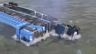 Transport Track Overturned On The River