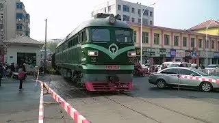 China Railway | Cargo Train Railway Crossing in Heavy Traffic