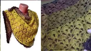 Косынка крючком из остатков пряжи по простой схеме. 