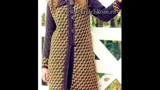 Coat crocheted with jacquard pattern.