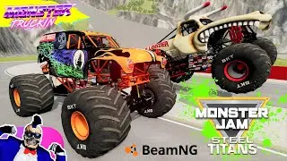 Monster Jam INSANE Racing and Crashes | BeamNG Drive | Steel Titans