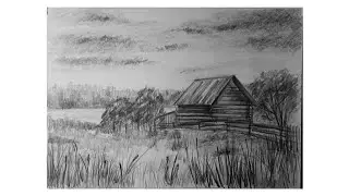 Landscape in pencil. How to draw a rural landscape in pencil.
