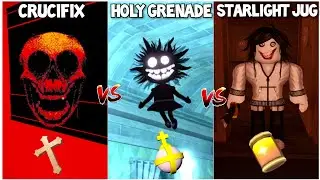 Using Powerful Item Holy Hand Grenade vs Crucifix vs Starlight Jug Against All Enemies in Doors